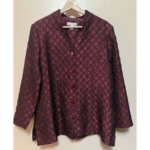 Coldwater Creek Red Wine Jacket Crinkle Quilted Shimmer Holiday Party Womens PL‎